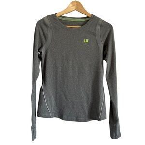 Abercrombie & Fitch Gray with Neon Green Running Long Sleeve Tee
